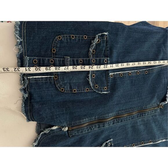 Finejeans Women's Dark Denim Blue Stretch Distressed Denim Jacket Size 30 - Picture 9 of 11